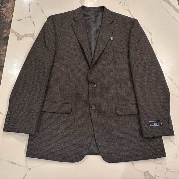Ralph Lauren Chaps NWT Wool Sport Coat Blazer Men 44R Tweed Black Brown Plaid
